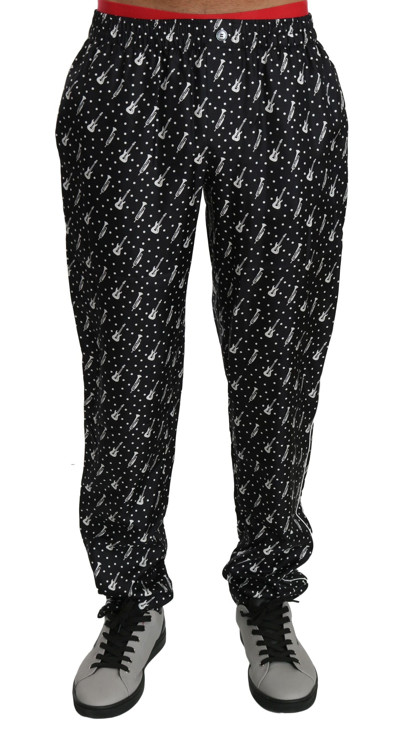 Dolce & Gabbana Elegant Black Musical Instrument Print Silk Pants - IT46 | S