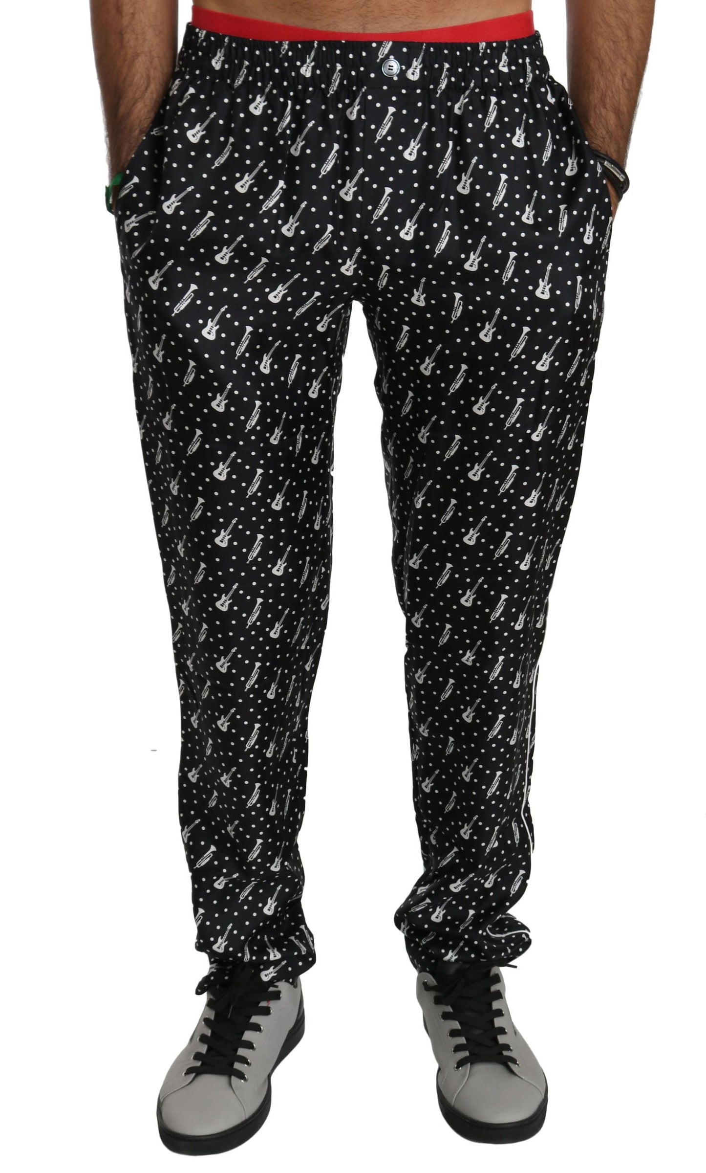 Dolce & Gabbana Elegant Black Musical Instrument Print Silk Pants - IT46 | S