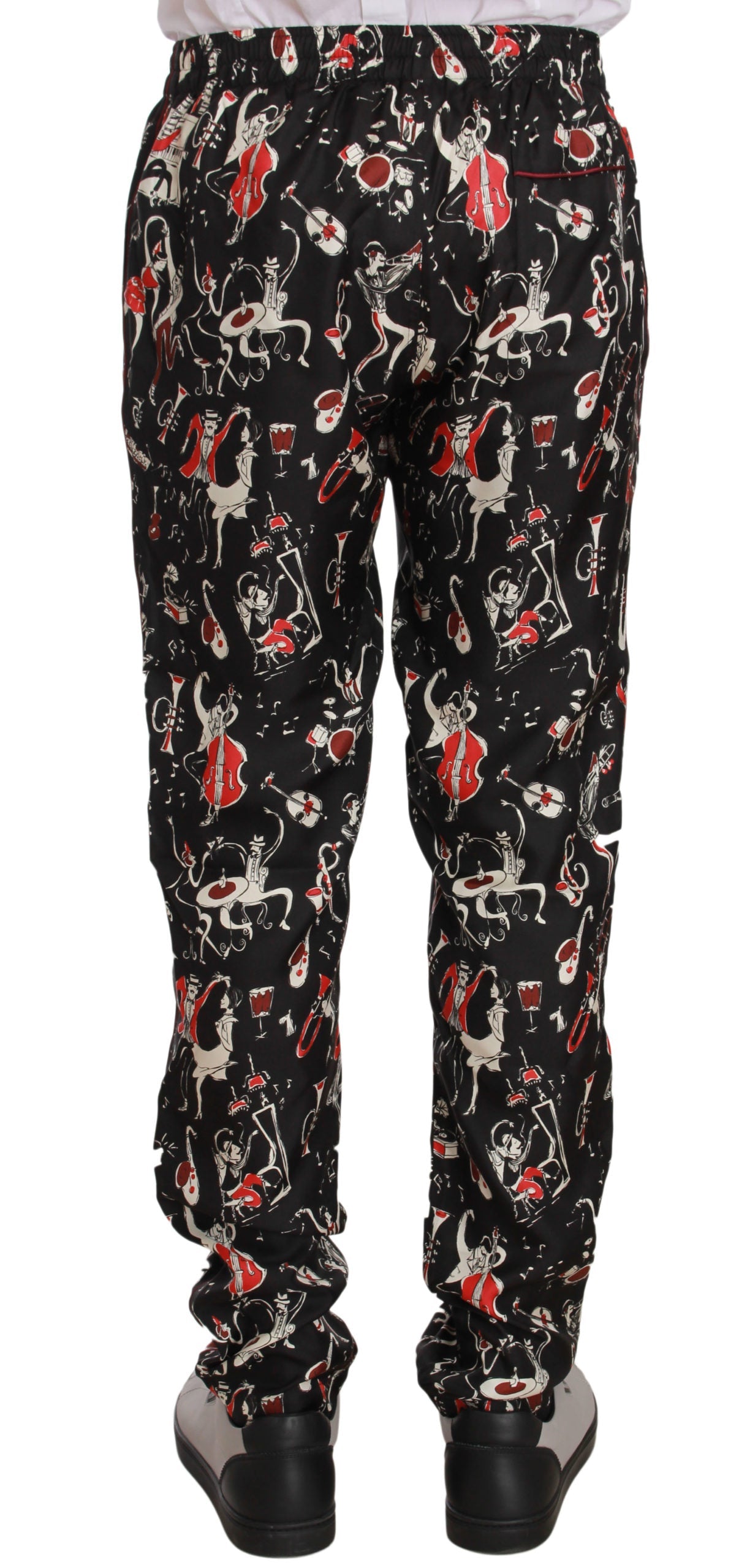 Dolce & Gabbana Elegant Black Silk Lounge Pants with Red Print - IT48 | M