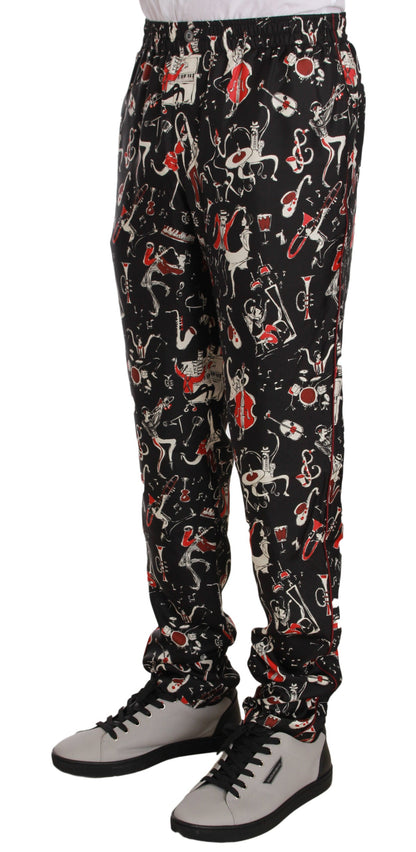 Dolce & Gabbana Elegant Black Silk Lounge Pants with Red Print - IT48 | M