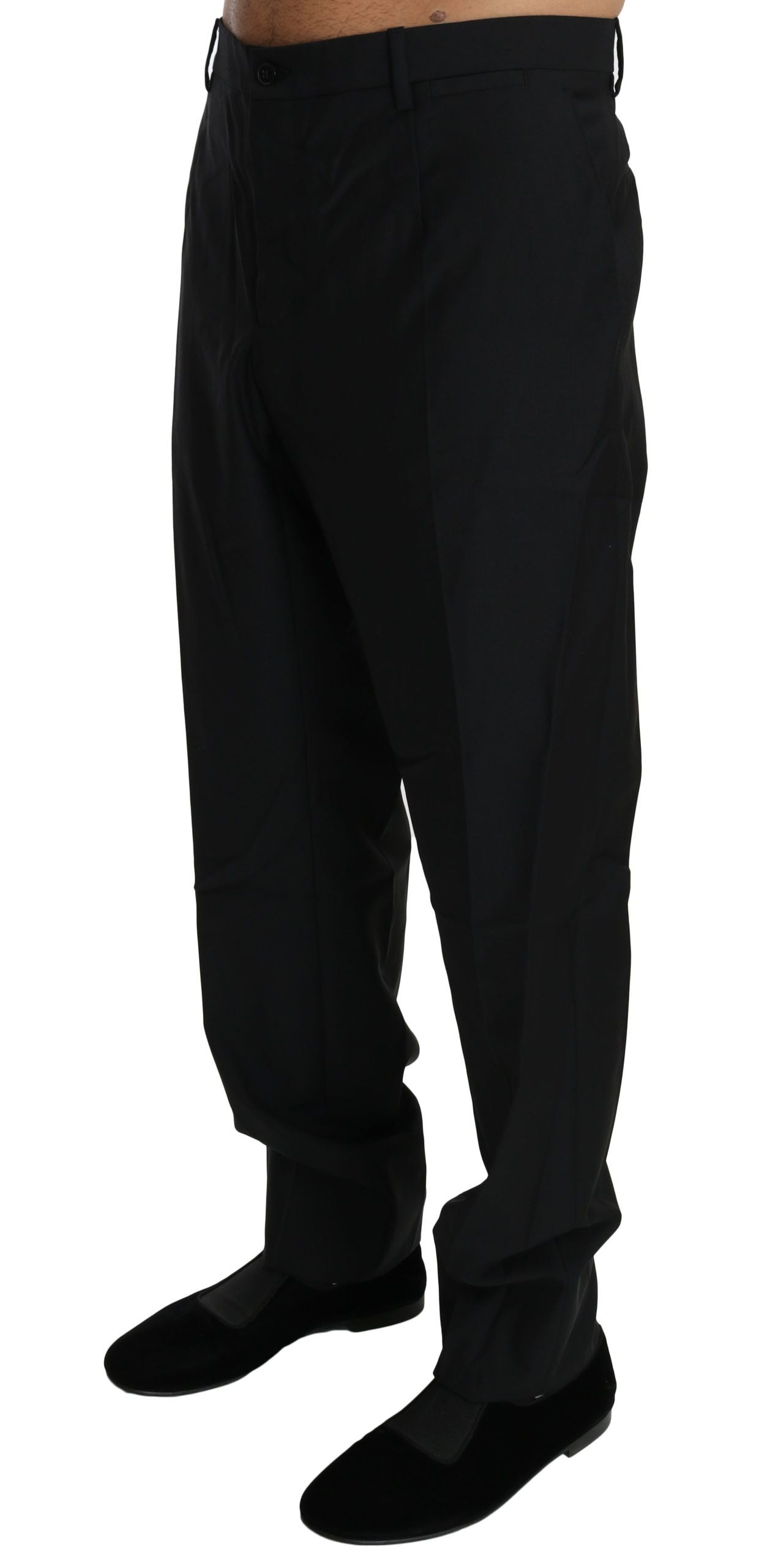 Dolce & Gabbana Elegant Black Virgin Wool Dress Pants - IT56 | XXL