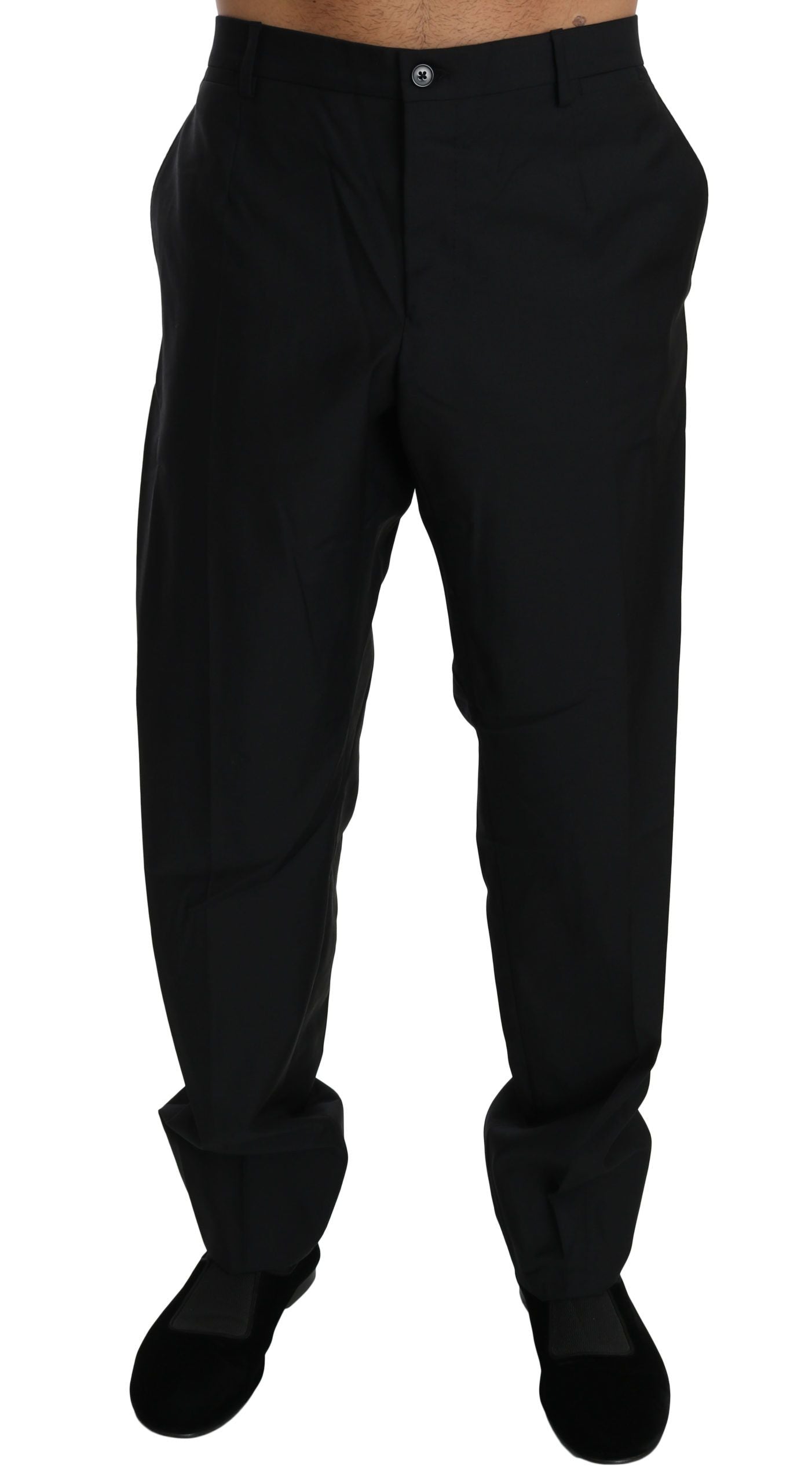 Dolce & Gabbana Elegant Black Virgin Wool Dress Pants - IT56 | XXL