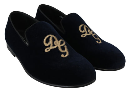 Dolce & Gabbana Elegant Blue Embroidered Loafers - EU39.5/US6.5