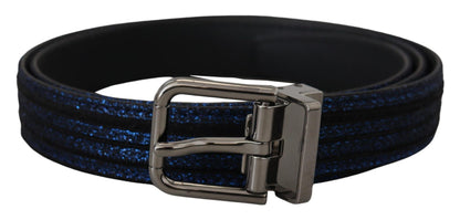 Dolce & Gabbana Elegant Blue Jacquard Leather Belt - 90 cm / 36 Inches