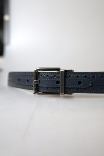 Dolce & Gabbana Elegant Blue Leather Belt with Metal Buckle - 105 cm / 42 Inches