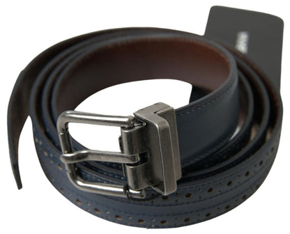 Dolce & Gabbana Elegant Blue Leather Belt with Metal Buckle - 105 cm / 42 Inches