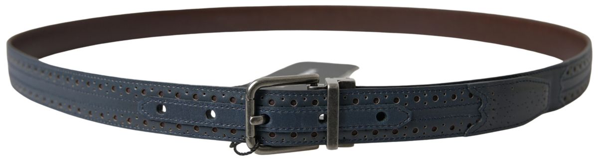 Dolce & Gabbana Elegant Blue Leather Belt with Metal Buckle - 105 cm / 42 Inches