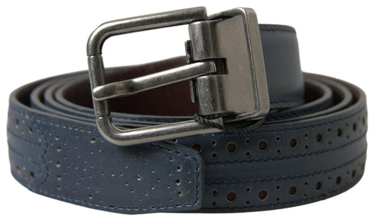 Dolce & Gabbana Elegant Blue Leather Belt with Metal Buckle - 105 cm / 42 Inches