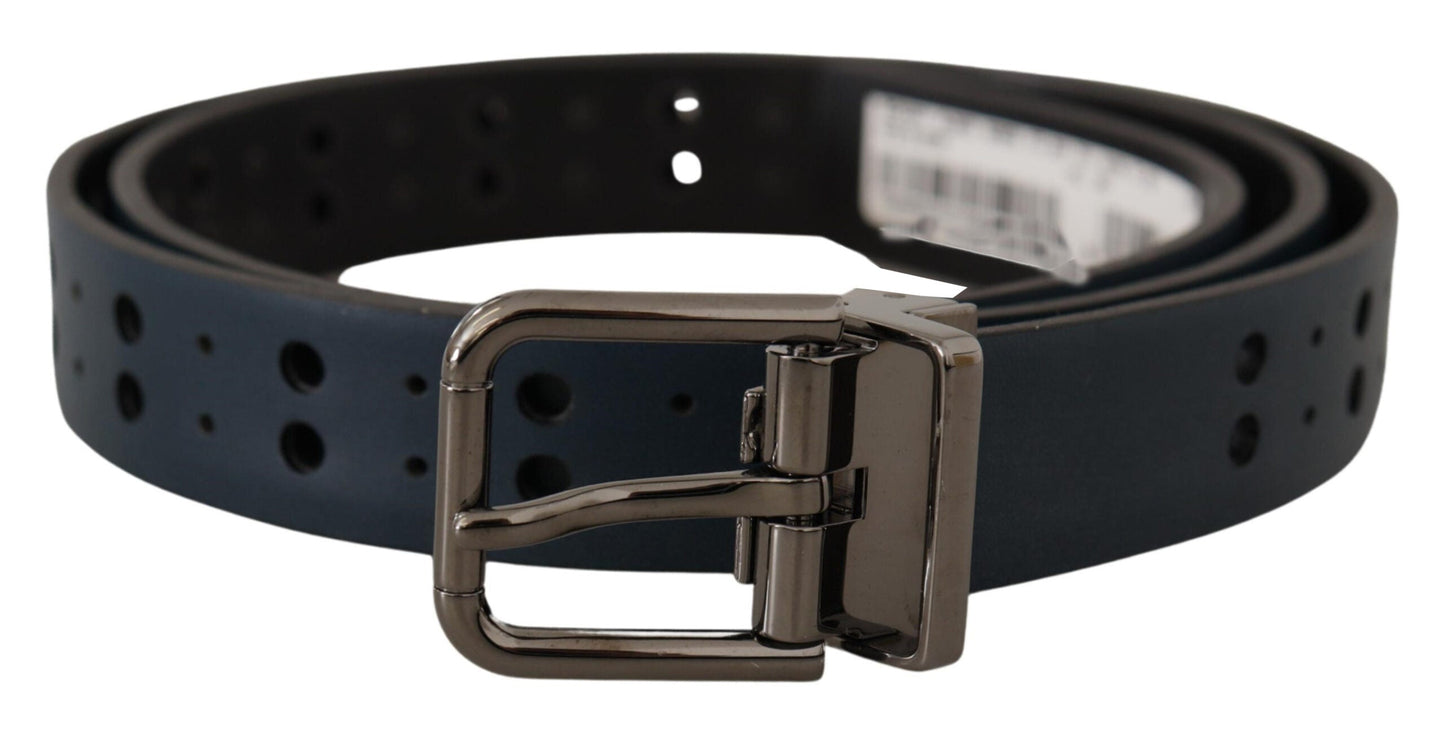 Dolce & Gabbana Elegant Blue Leather Belt with Metal Buckle - 90 cm / 36 Inches