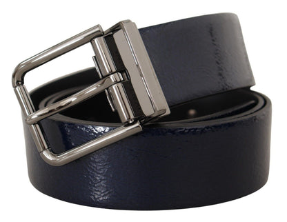 Dolce & Gabbana Elegant Blue Leather Belt with Silver Buckle - 90 cm / 36 Inches