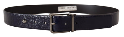 Dolce & Gabbana Elegant Blue Leather Belt with Silver Buckle - 90 cm / 36 Inches