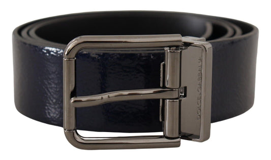 Dolce & Gabbana Elegant Blue Leather Belt with Silver Buckle - 90 cm / 36 Inches