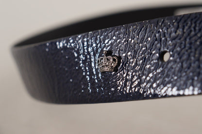 Dolce & Gabbana Elegant Blue Leather Belt with Silver Buckle - 90 cm / 36 Inches