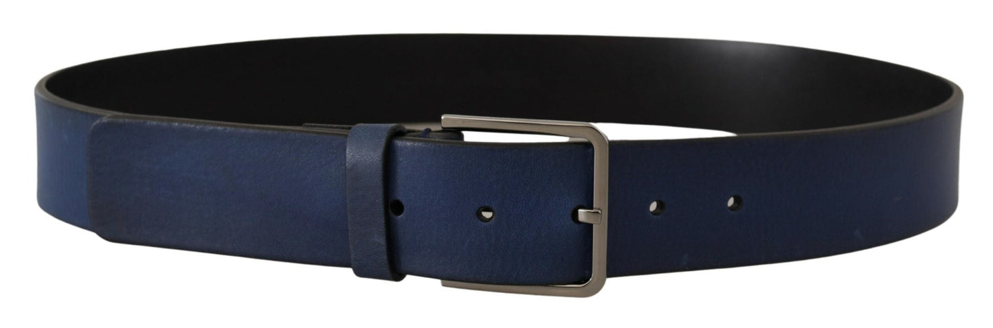 Dolce & Gabbana Elegant Blue Leather Belt with Silver Buckle - 90 cm / 36 Inches