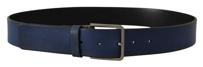 Dolce & Gabbana Elegant Blue Leather Belt with Silver Buckle - 90 cm / 36 Inches