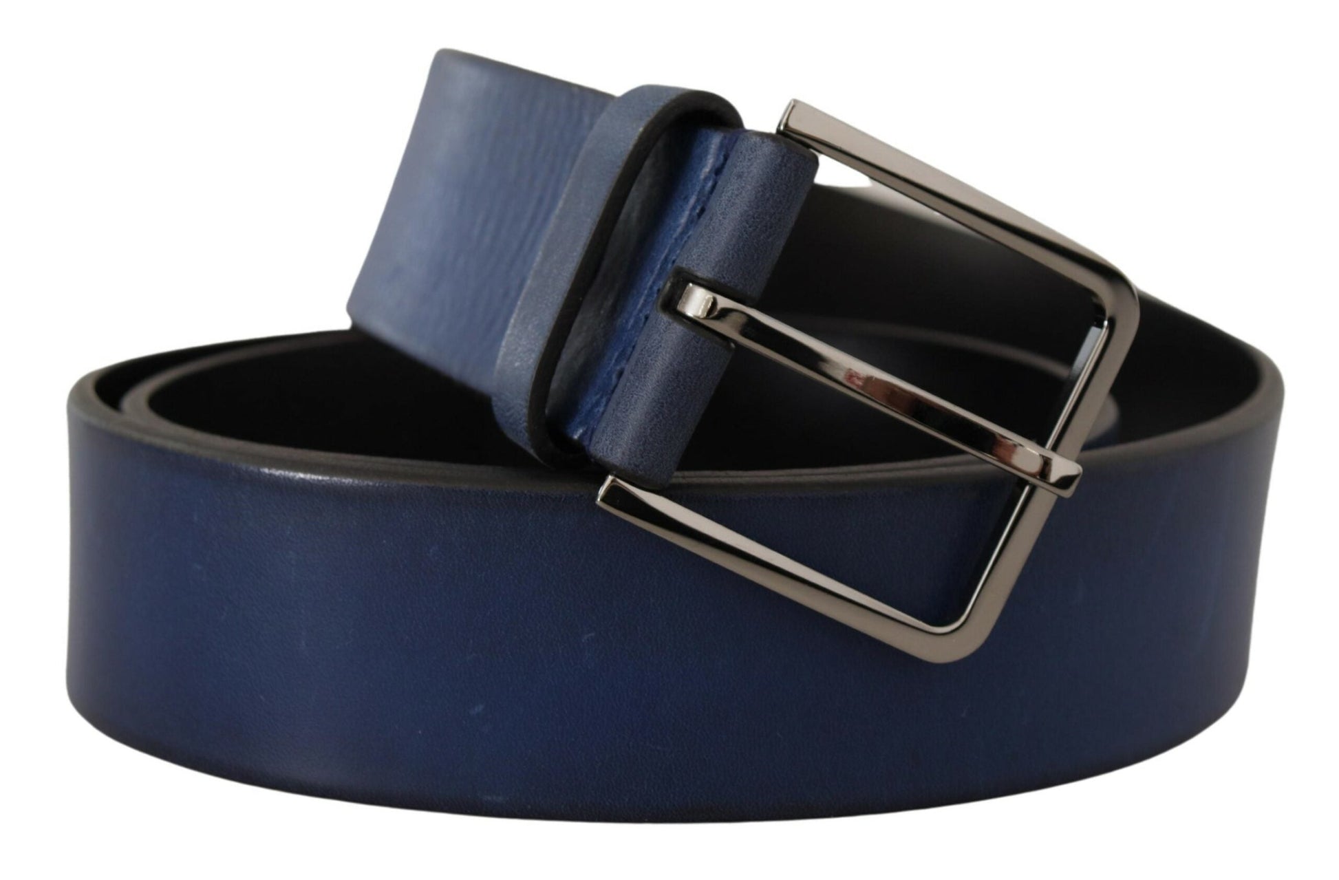 Dolce & Gabbana Elegant Blue Leather Belt with Silver Buckle - 90 cm / 36 Inches