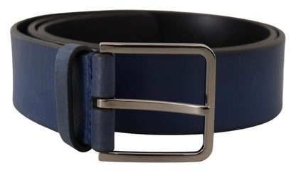 Dolce & Gabbana Elegant Blue Leather Belt with Silver Buckle - 90 cm / 36 Inches