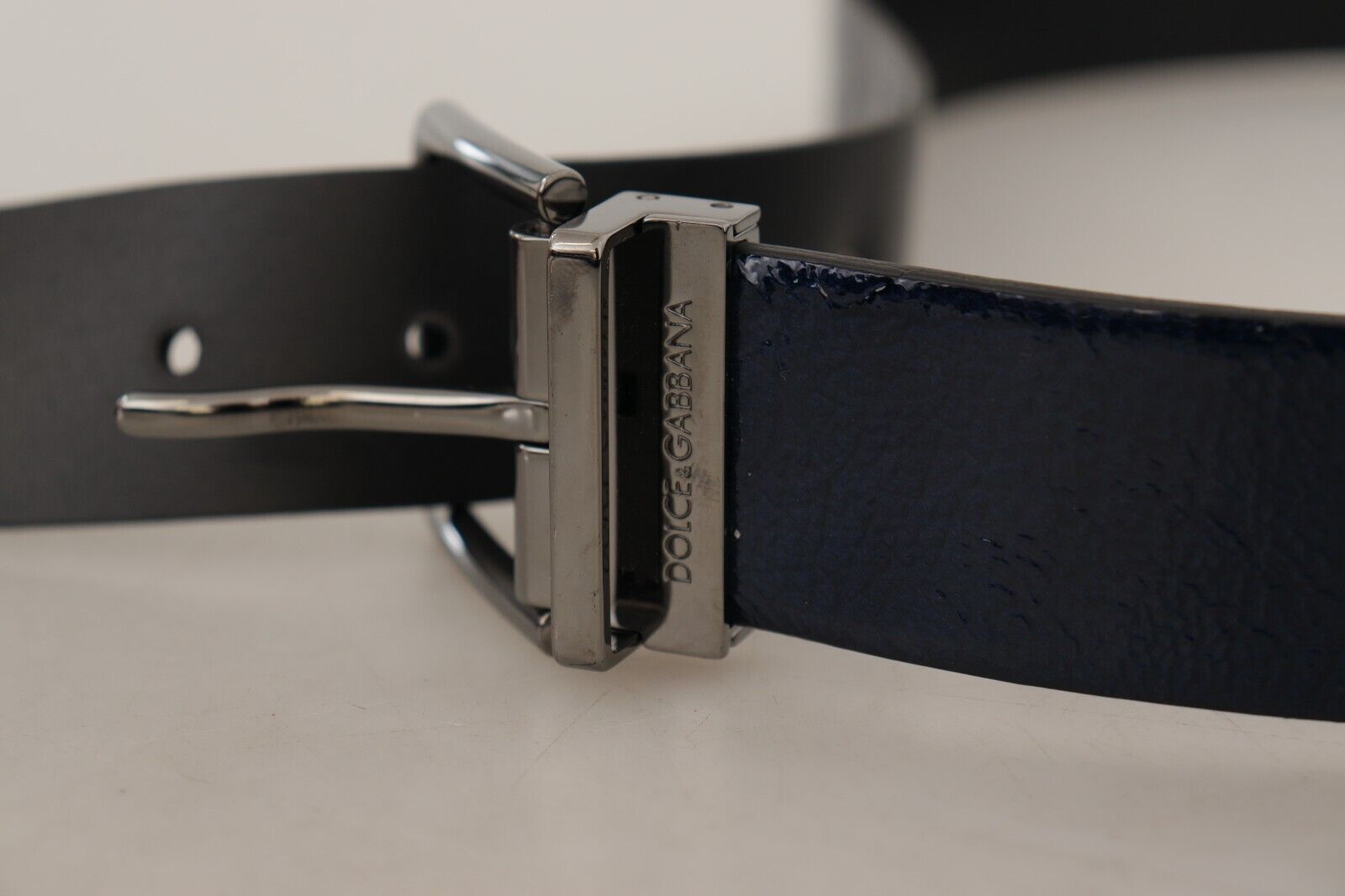 Dolce & Gabbana Elegant Blue Leather Belt with Silver Buckle - 90 cm / 36 Inches