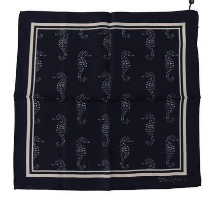 Dolce & Gabbana Elegant Blue Seahorse Silk Men’s Scarf