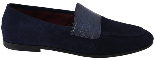 Dolce & Gabbana Elegant Blue Suede Leather Loafers - EU39.5/US6.5