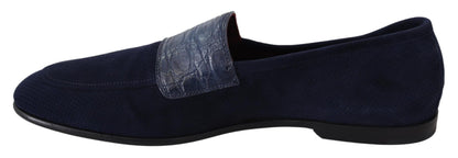 Dolce & Gabbana Elegant Blue Suede Leather Loafers - EU39.5/US6.5