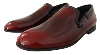 Dolce & Gabbana Elegant Bordeaux Leather Loafers - EU40.5/US7.5