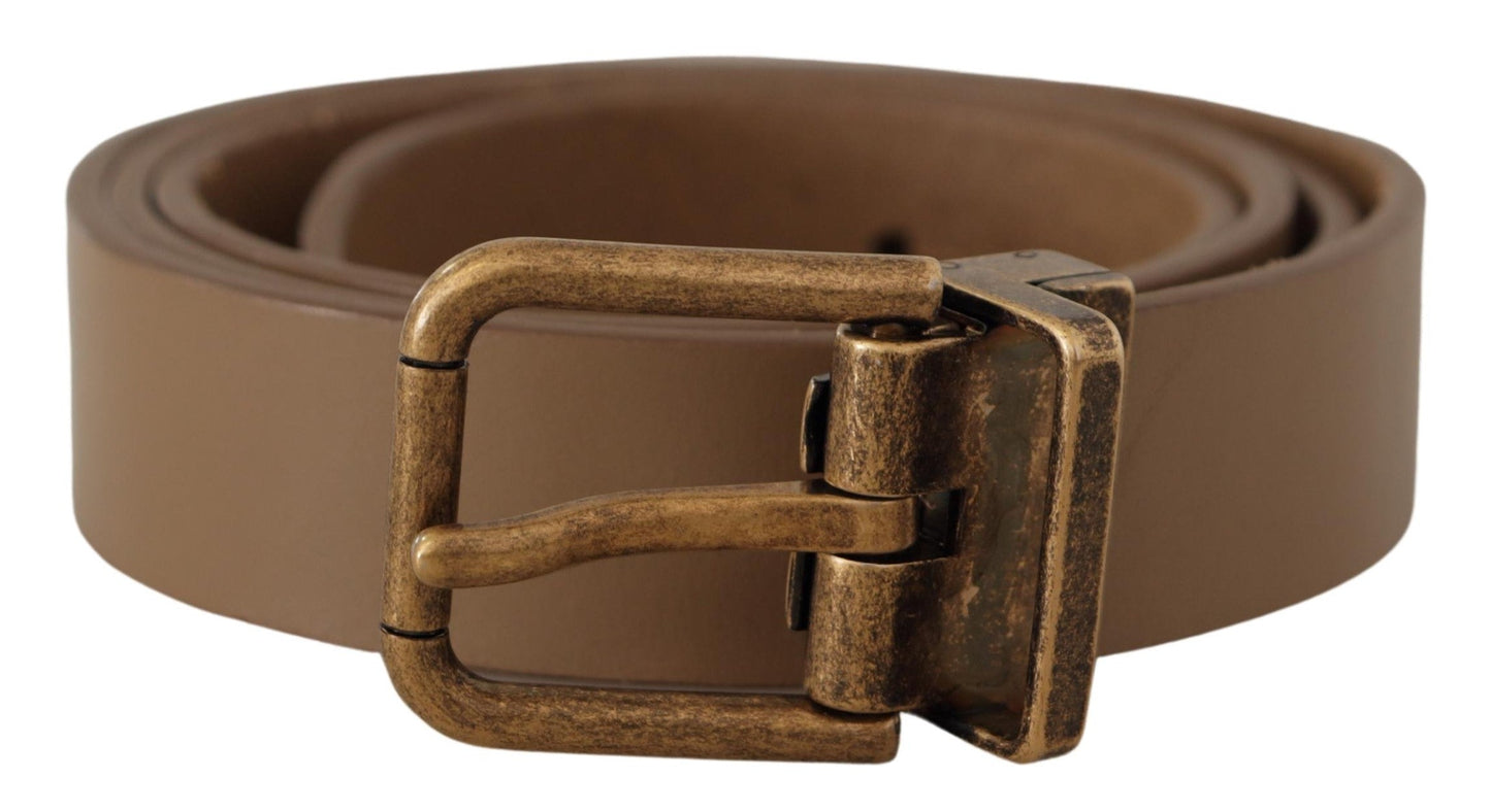 Dolce & Gabbana Elegant Brown Leather Belt with Brass Tone Buckle - 90 cm / 36 Inches