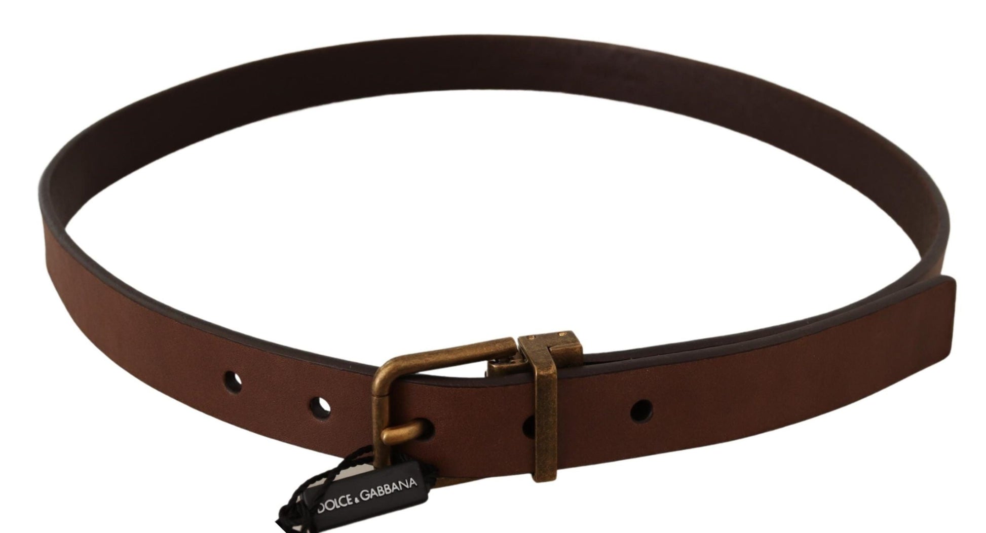 Dolce & Gabbana Elegant Brown Leather Belt with Gold Buckle - 85 cm / 34 Inches