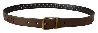 Dolce & Gabbana Elegant Brown Leather Belt with Golden Buckle - 90 cm / 36 Inches