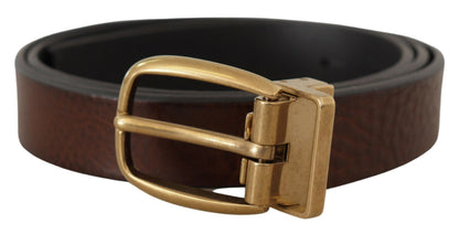 Dolce & Gabbana Elegant Brown Leather Belt with Logo Buckle - 80 cm / 32 Inches