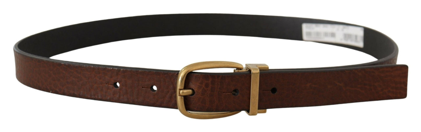 Dolce & Gabbana Elegant Brown Leather Belt with Logo Buckle - 80 cm / 32 Inches