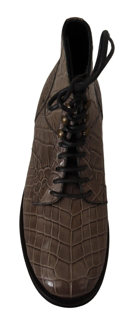 Dolce & Gabbana Elegant Crocodile Derby Brogue Boots - EU42/US9