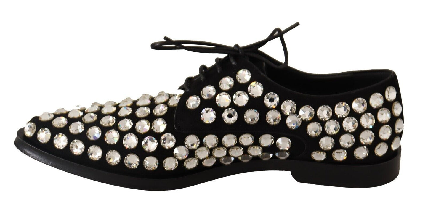 Dolce & Gabbana Elegant Crystal-Embellished Lace-Up Flats - EU39/US8.5