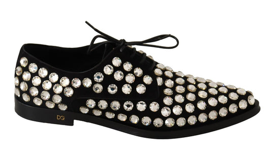 Dolce & Gabbana Elegant Crystal-Embellished Lace-Up Flats - EU39/US8.5