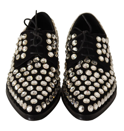 Dolce & Gabbana Elegant Crystal-Embellished Lace-Up Flats - EU39/US8.5