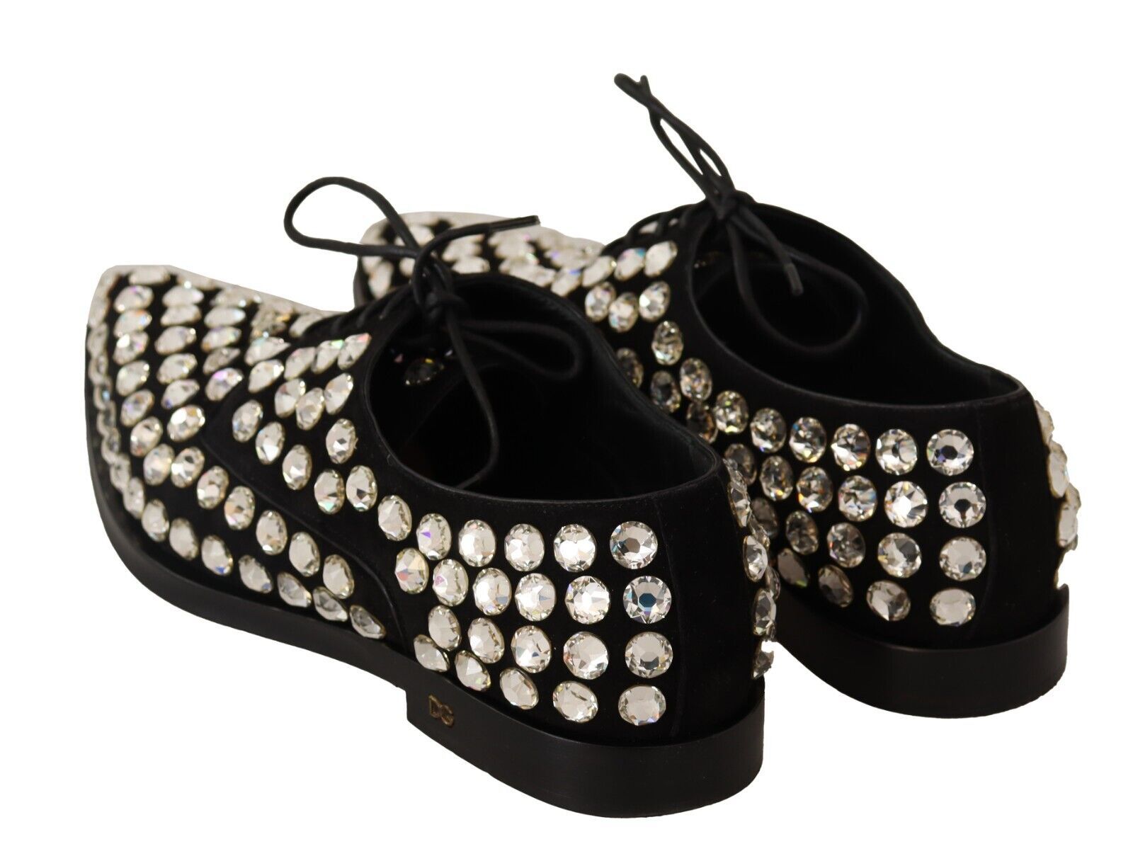 Dolce & Gabbana Elegant Crystal-Embellished Lace-Up Flats - EU39/US8.5