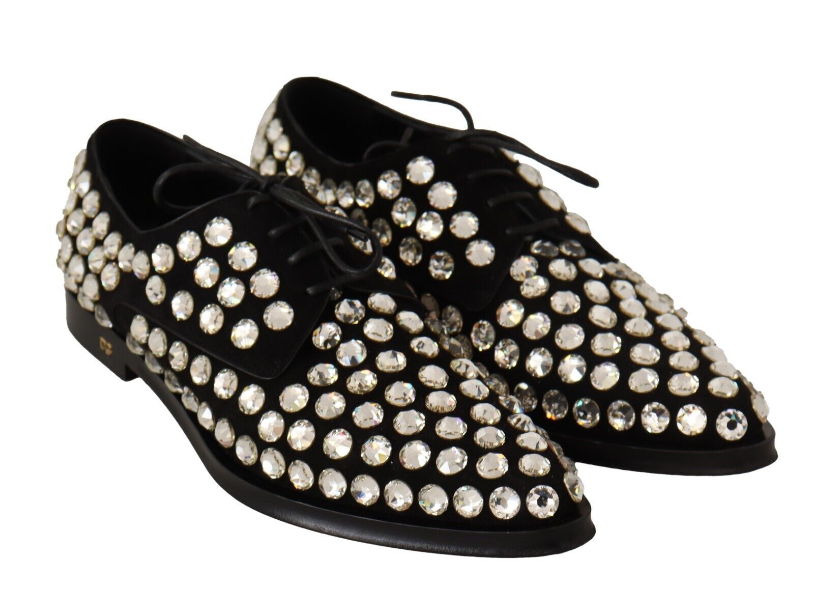 Dolce & Gabbana Elegant Crystal-Embellished Lace-Up Flats - EU39/US8.5