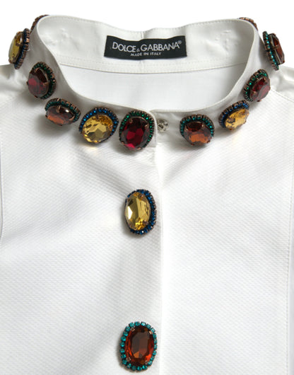 Dolce & Gabbana Elegant Crystal-Embellished White Cotton Top - IT40|S