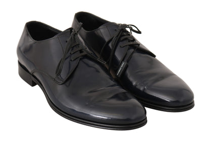 Dolce & Gabbana Elegant Dark Blue Leather Derby Dress Shoes - EU39/US6