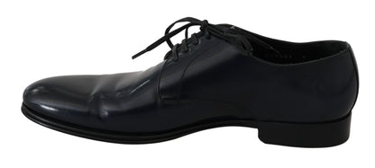 Dolce & Gabbana Elegant Dark Blue Leather Derby Dress Shoes - EU39/US6