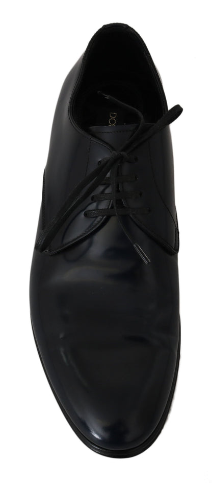 Dolce & Gabbana Elegant Dark Blue Leather Derby Dress Shoes - EU39/US6