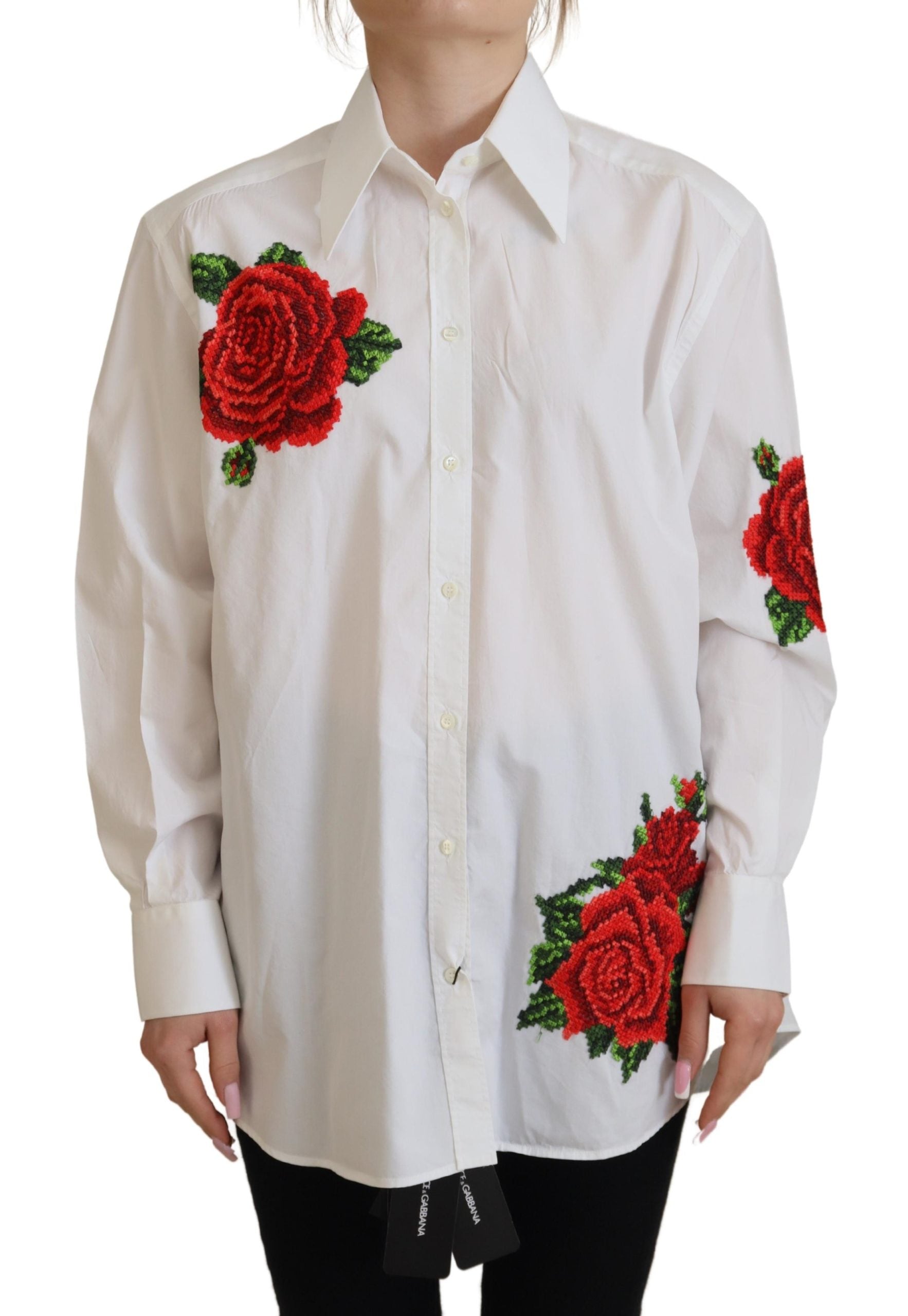 Dolce & Gabbana Elegant Floral Embroidered Silk Blend Shirt - IT36|XXS