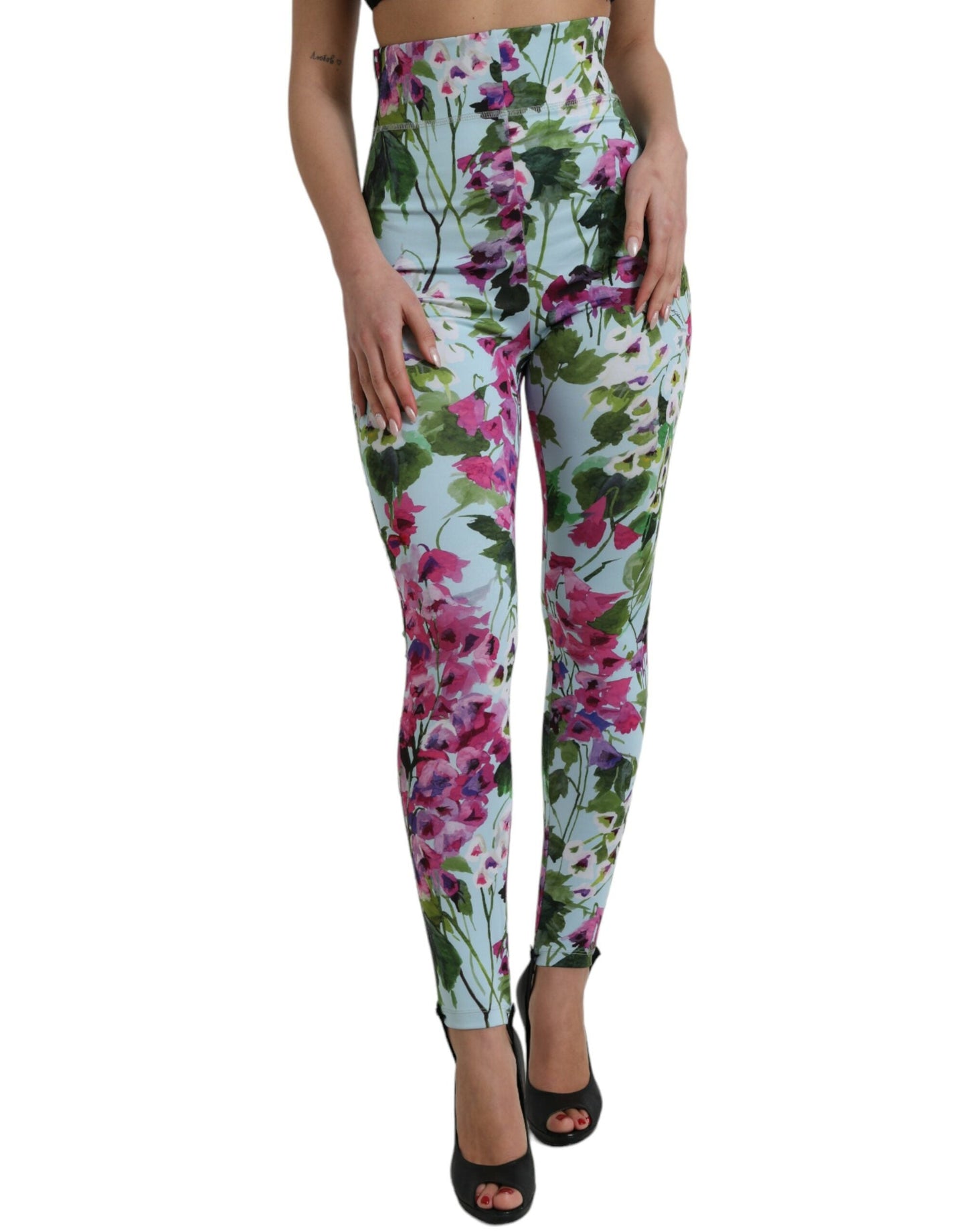 Dolce & Gabbana Elegant Floral High-Rise Leggings Pants - IT40|S