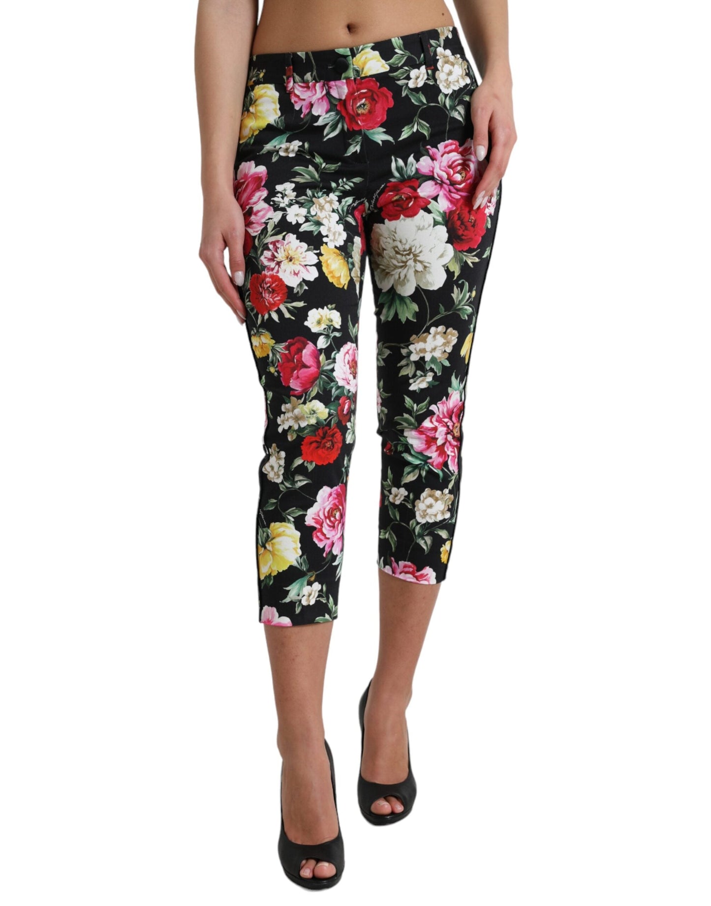 Dolce & Gabbana Elegant Floral Mid Waist Cropped Pants - IT40|S