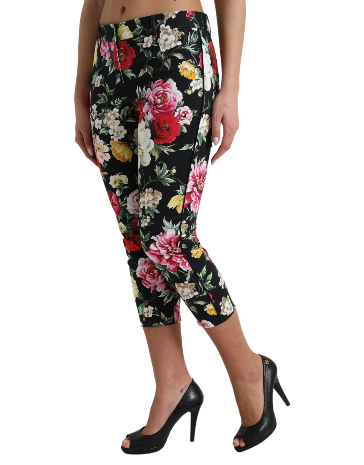 Dolce & Gabbana Elegant Floral Mid Waist Cropped Pants - IT40|S