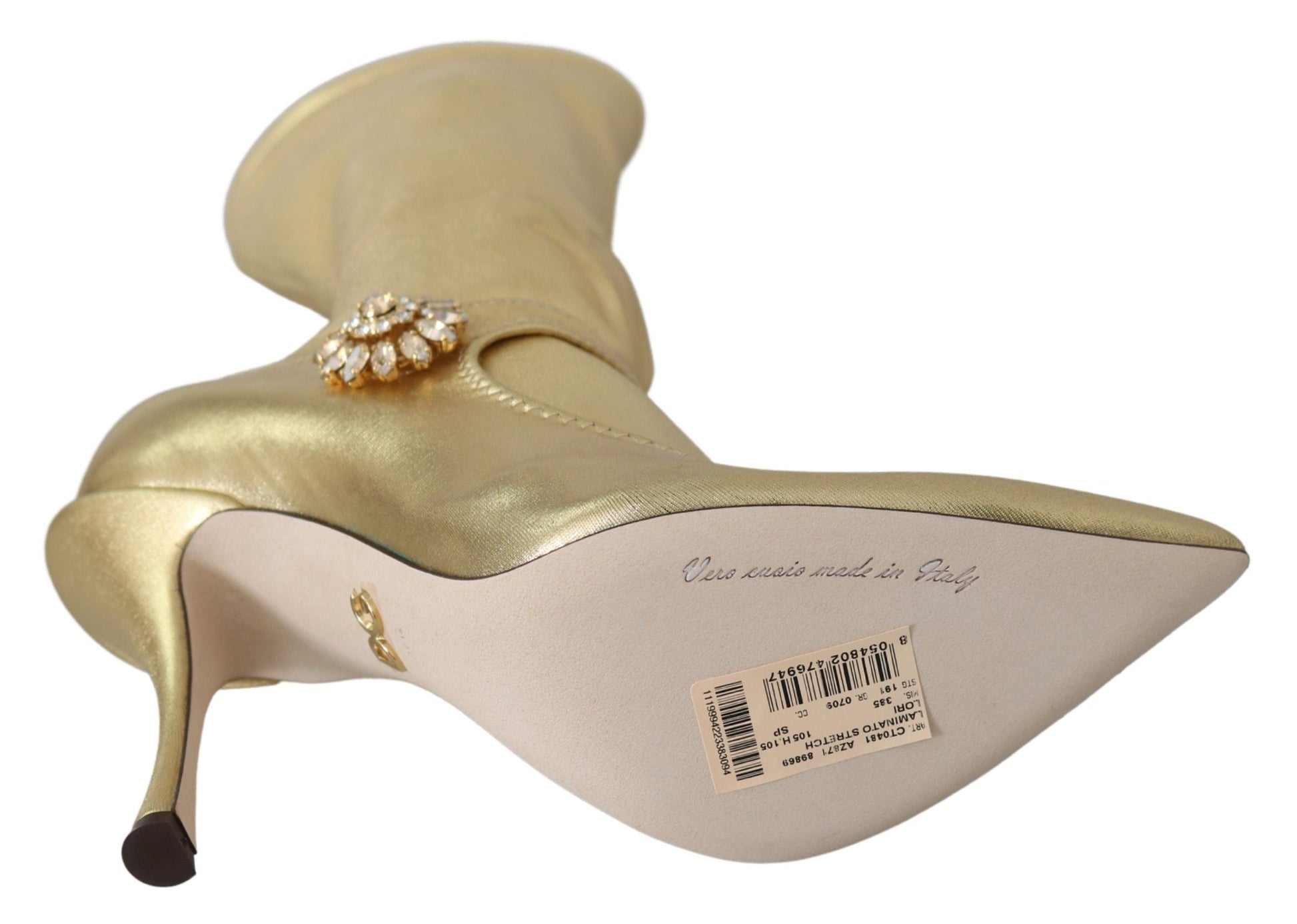 Dolce & Gabbana Elegant Gold Ankle Boots Socks with Rhinestones - EU38.5/US8