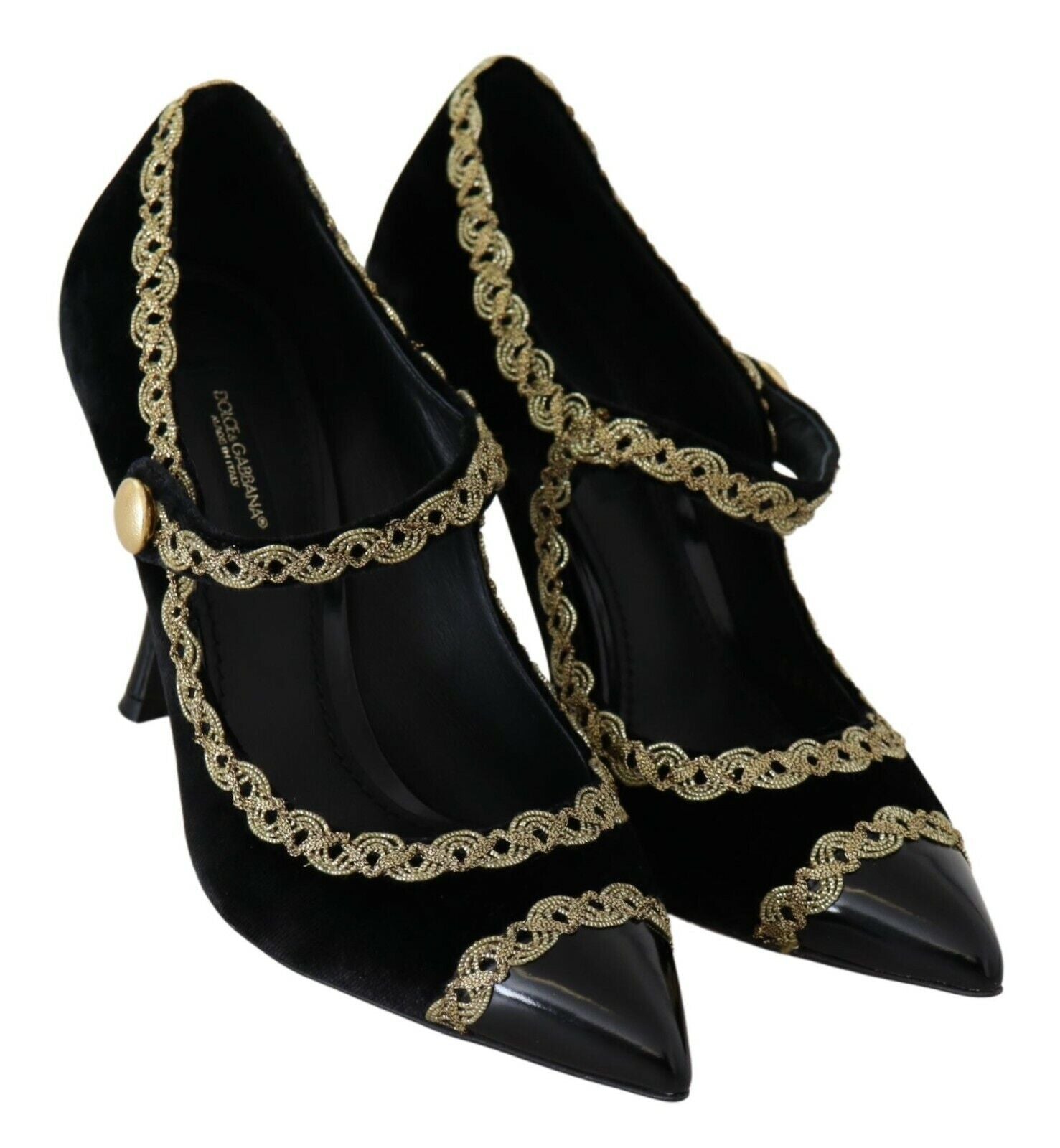 Dolce & Gabbana Elegant Gold-Embroidered Black Velvet Pumps - EU35/US4.5