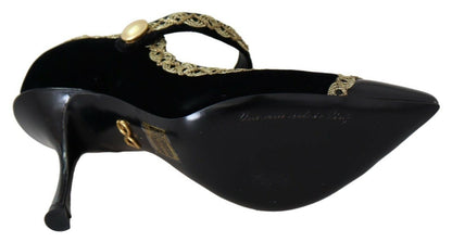 Dolce & Gabbana Elegant Gold-Embroidered Black Velvet Pumps - EU35/US4.5