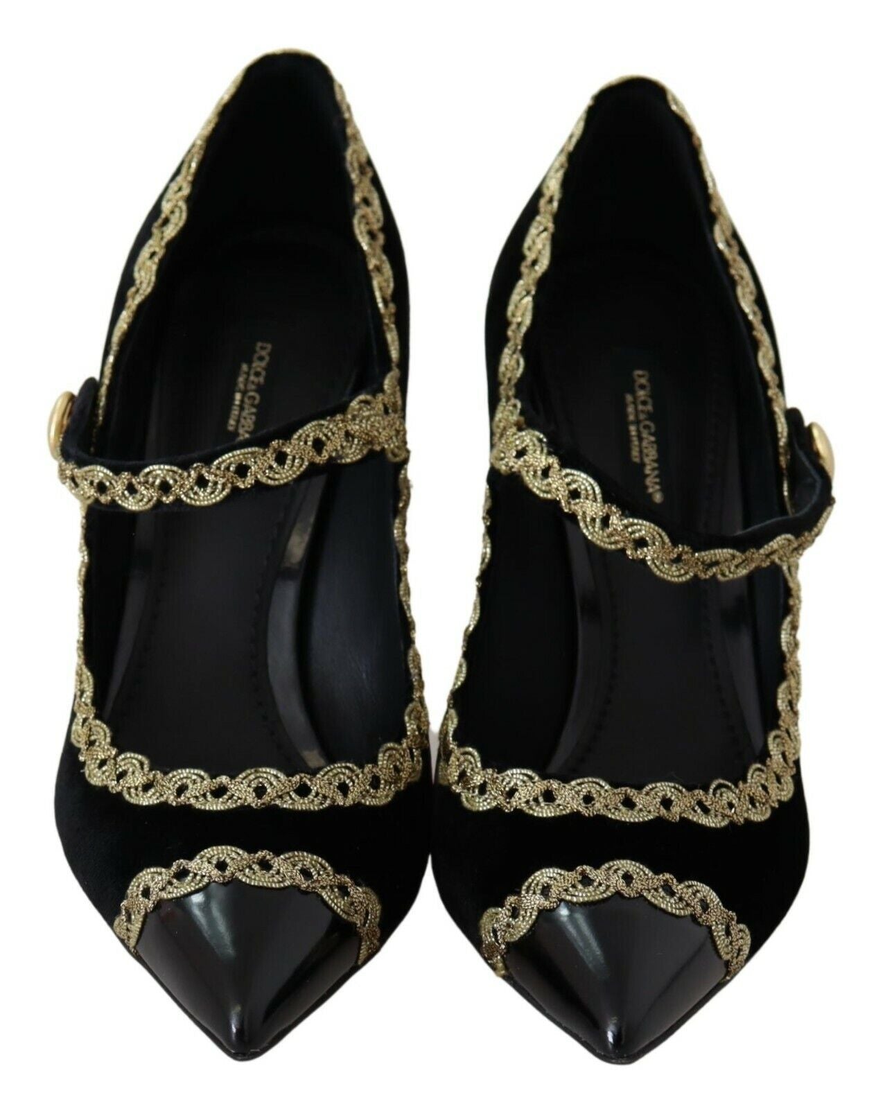 Dolce & Gabbana Elegant Gold-Embroidered Black Velvet Pumps - EU35/US4.5