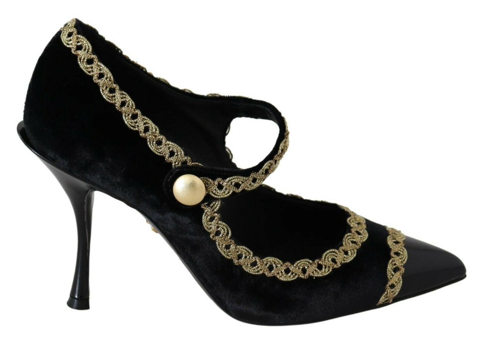 Dolce & Gabbana Elegant Gold-Embroidered Black Velvet Pumps - EU35/US4.5